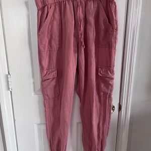 Nicole Miller Rose Linen Pants size Medium Women’s jogger cargo pocket